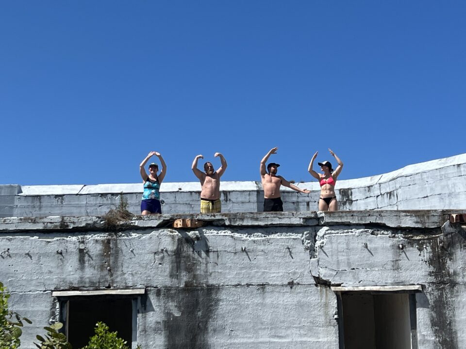 egmont key fort with charter boat customers waving